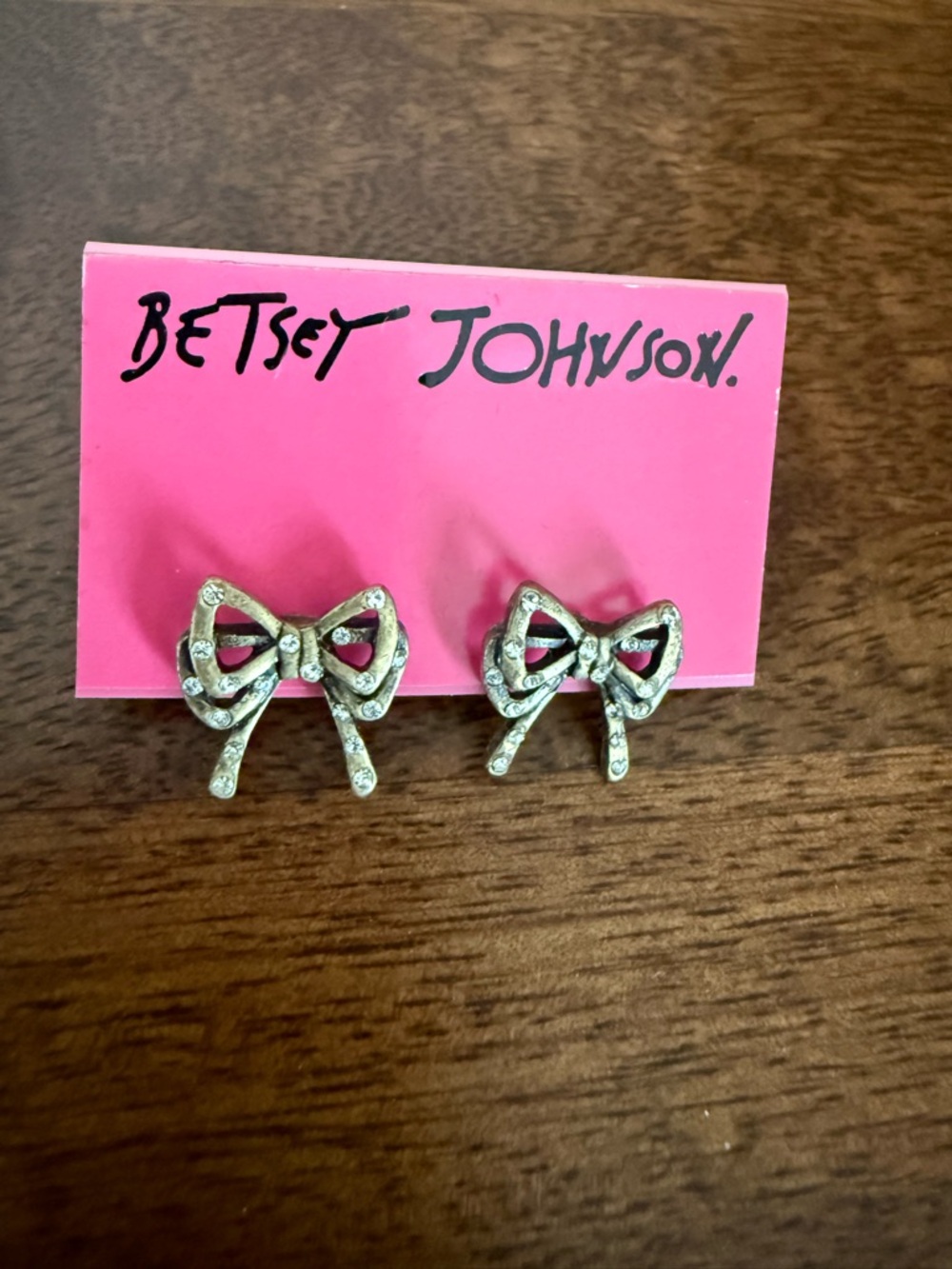 Betsey Johnson Gold Bow Rhinestone Stud Earrings